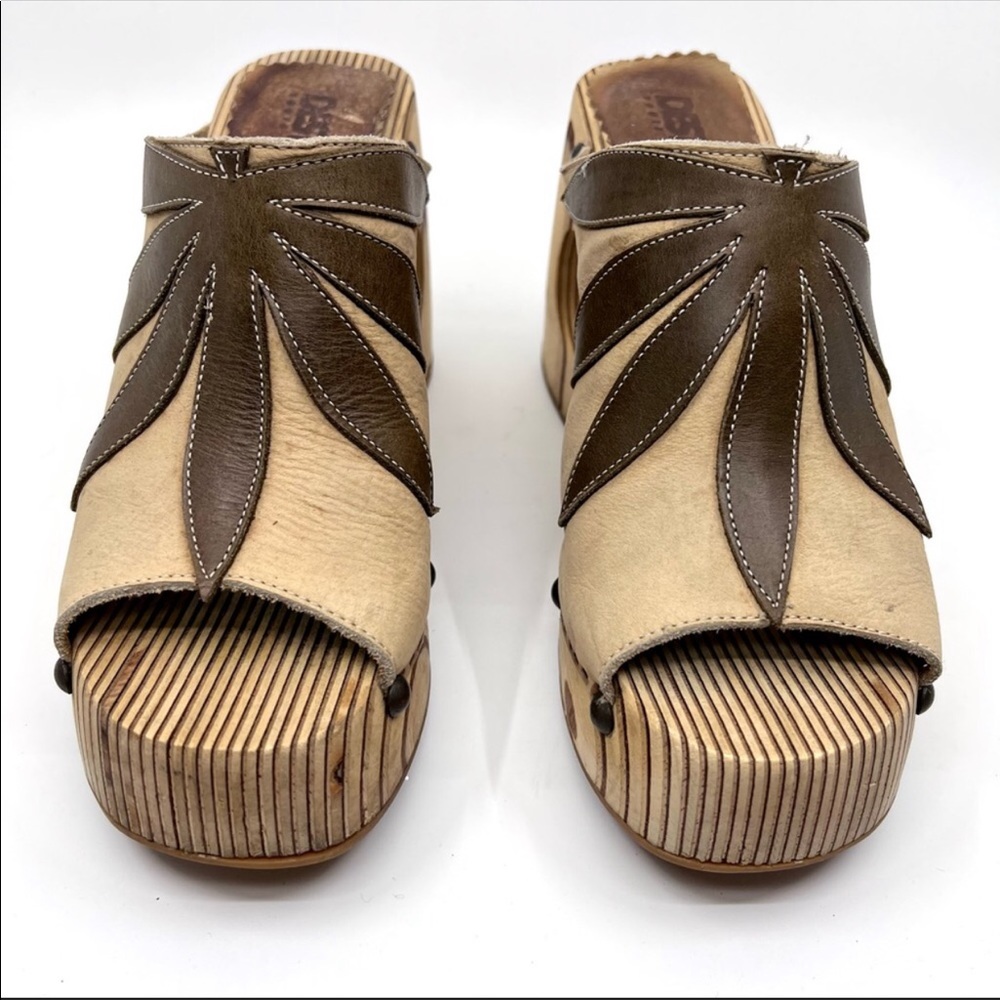 OAK DESTROY Vintage Y2K Platform Chunky Wooden Wedge Leather Sandal Women 8 8.5 - Picture 2 of 13